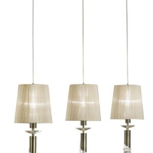 Mantra M3875 Tiffany 3+3 Light Linear Pendant In Antique Brass With Soft Bronze Shades