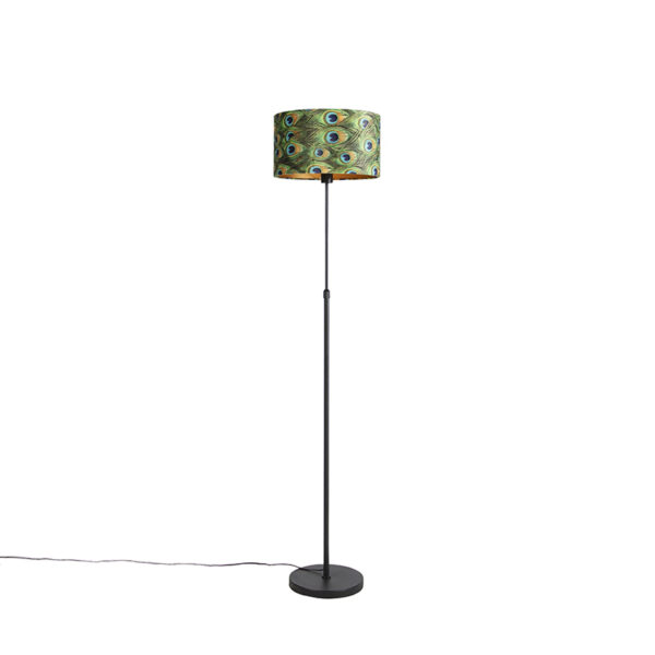 Black floor lamp with velor shade peacock with gold 35 cm - Parte