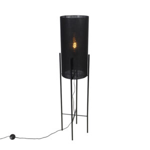 Design floor lamp black linen shade black – Rich