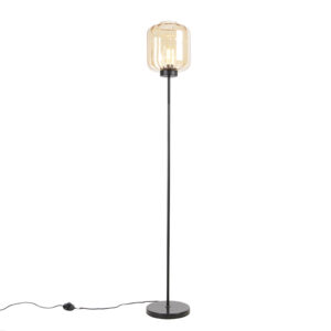 Design floor lamp black with amber glass – Qara