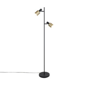 Design floor lamp black with gold 2-lights – Stijn