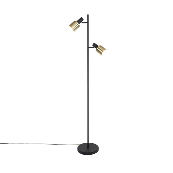 Design floor lamp black with gold 2-lights - Stijn