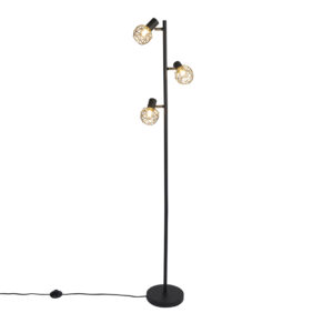 Design floor lamp black with gold 3-light adjustable – Mesh