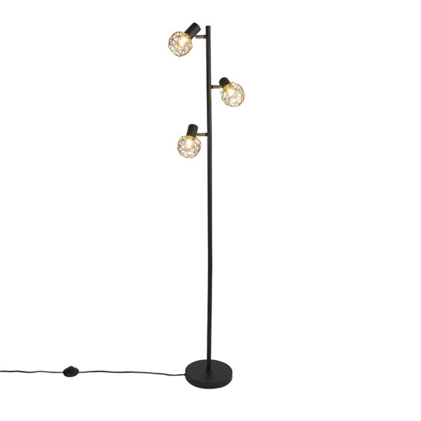Design floor lamp black with gold 3-light adjustable - Mesh