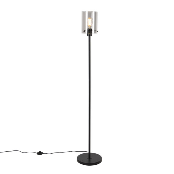 Design floor lamp black with smoke glass - Dome