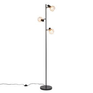 Floor lamp black with copper 3-light – Mesh