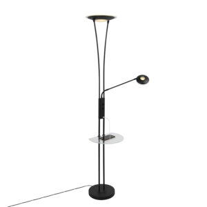 Floor lamp black with reading arm incl. LED and USB port – Seville