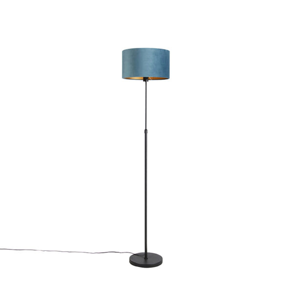 Floor lamp black with velor shade blue with gold 35 cm - Parte