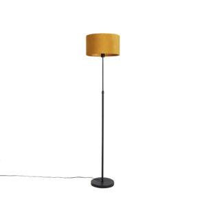 Floor lamp black with velor shade ocher yellow with gold 35 cm – Parte