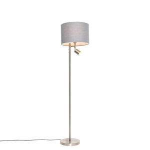 Floor lamp steel with shade gray and reading lamp – Jelena
