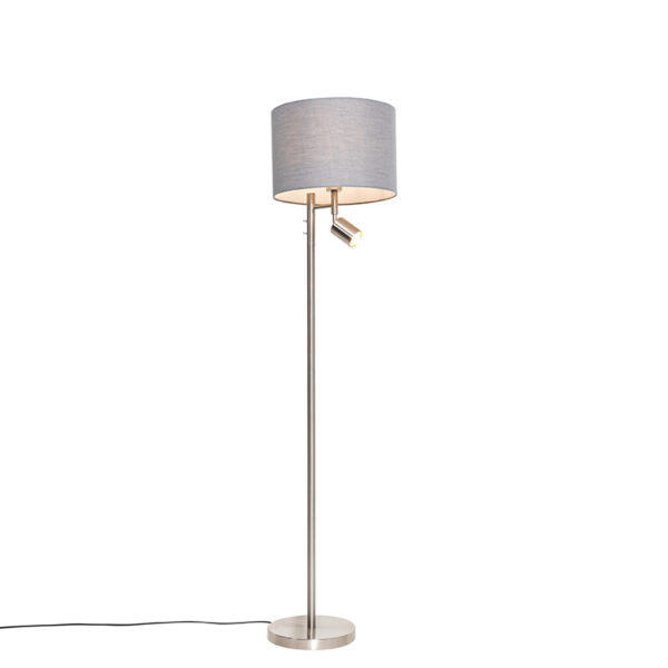 Floor lamp steel with shade gray and reading lamp - Jelena