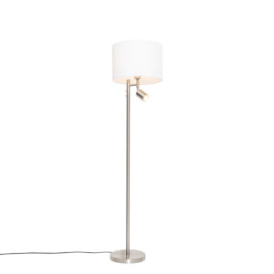 Steel floor lamp with white shade and reading lamp – Jelena