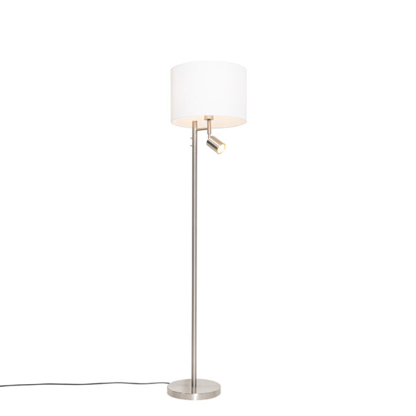 Floor lamp steel with shade white and reading lamp - Jelena