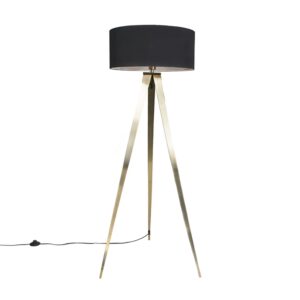 Modern brass floor lamp with black shade – Ilse