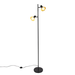 Modern floor lamp black with gold 2-lights – Magno