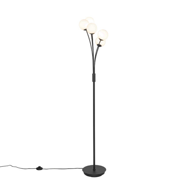 Modern floor lamp black with opal glass 5-light - Athens
