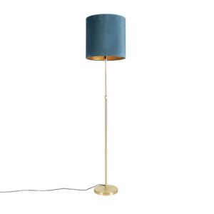 Floor Lamp Gold/Brass with 40/40cm Blue Velvet Shade – Parte