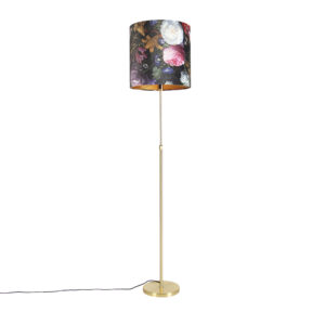 Floor Lamp Gold/Brass with 40/40cm Floral Velvet Shade – Parte