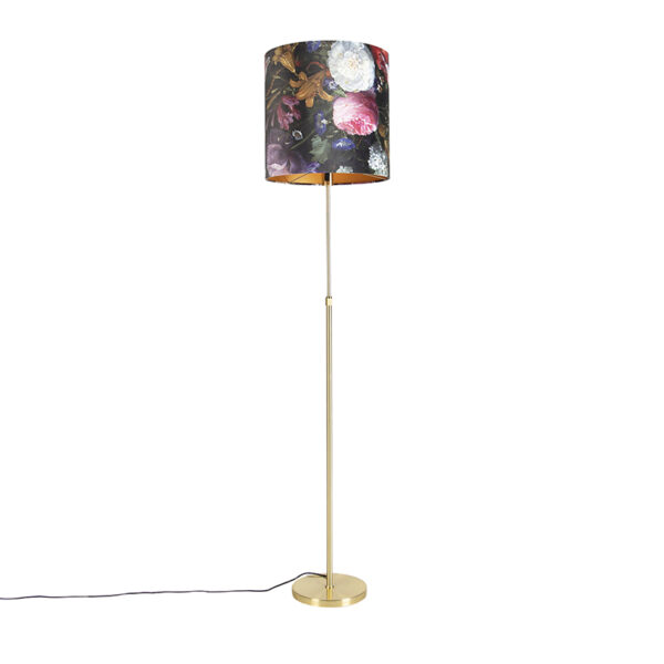 Floor Lamp Gold/Brass with 40/40cm Floral Velvet Shade - Parte