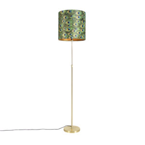 Floor Lamp Gold/Brass with 40/40cm Peacock Velvet Shade - Parte