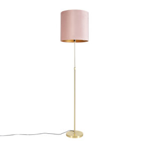 Floor Lamp Gold/Brass with 40/40cm Pink Velvet Shade – Parte