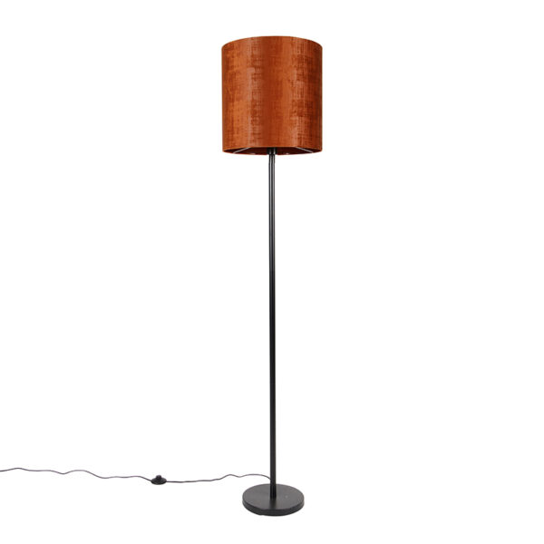 Floor lamp black velor shade orange 40 cm - Simplo