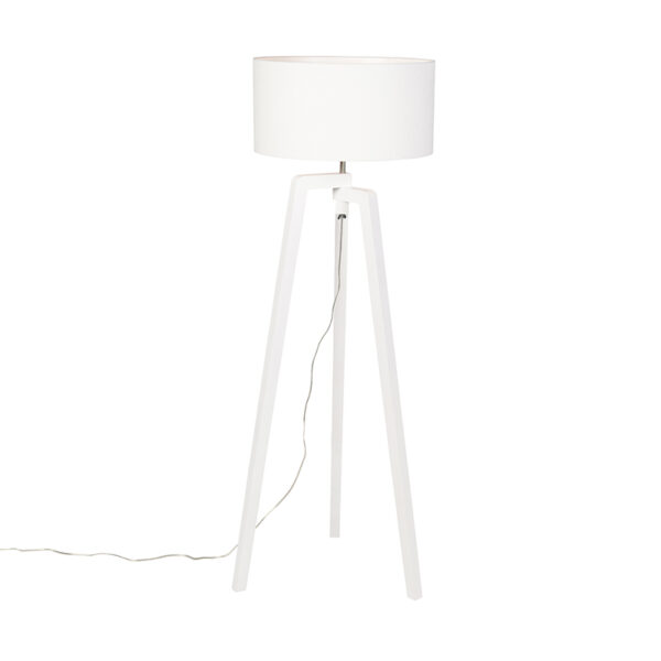 Floor lamp tripod white wood with white shade 50 cm - Puros