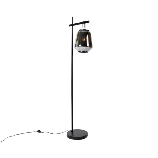Art deco floor lamp black with smoke glass - Kevin