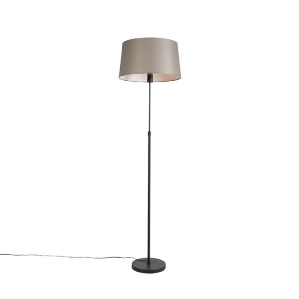 Black floor lamp with taupe linen shade 45 cm adjustable - Parte