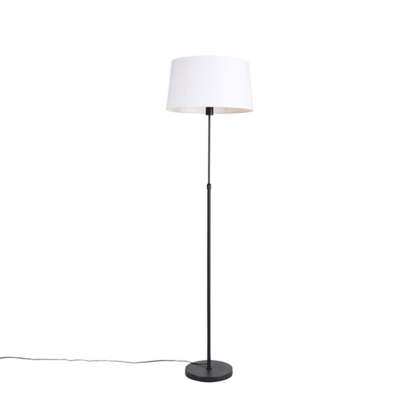 Black floor lamp with white linen shade 45 cm adjustable - Parte