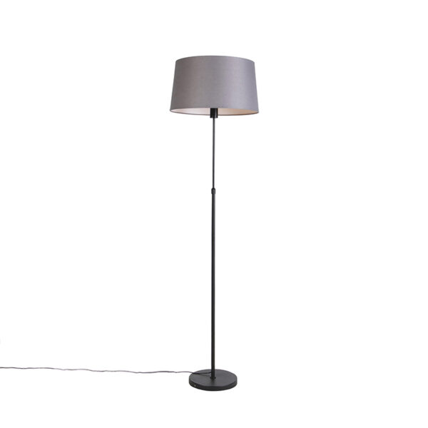 Floor lamp black with dark gray linen shade 45 cm - Parte