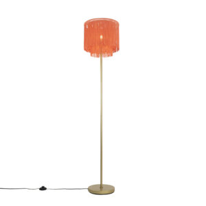Oriental floor lamp gold pink shade with fringes – Franxa