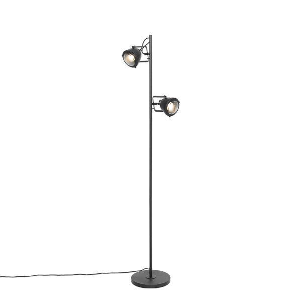 Industrial floor lamp black 2 lights - Emado