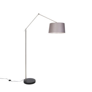 Modern floor lamp steel linen shade dark gray 45 cm – Editor