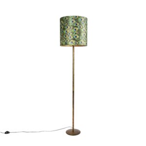 Vintage Floor Lamp Distressed Gold with 40cm Peacock Shade – Simplo