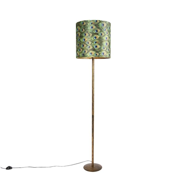 Vintage Floor Lamp Distressed Gold with 40cm Peacock Shade - Simplo