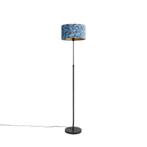 Floor Lamp Black with 35cm Butterfly Print Velvet Shade – Parte