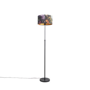 Floor Lamp Black with 35cm Floral Velvet Shade – Parte