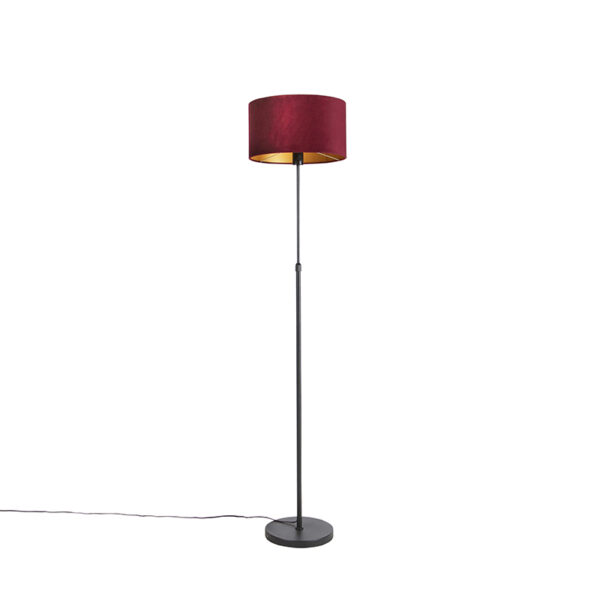 Floor Lamp Black with 35cm Red Velvet Shade - Parte