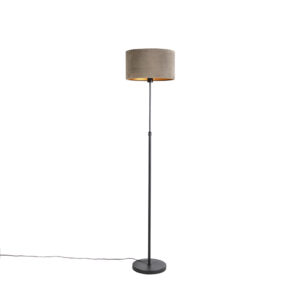 Floor Lamp Black with 35cm Taupe Velvet Shade – Parte