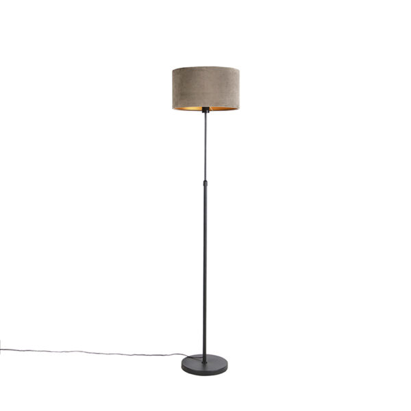 Floor Lamp Black with 35cm Taupe Velvet Shade - Parte