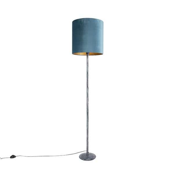 Floor lamp antique gray velor shade blue 40 cm - Simplo