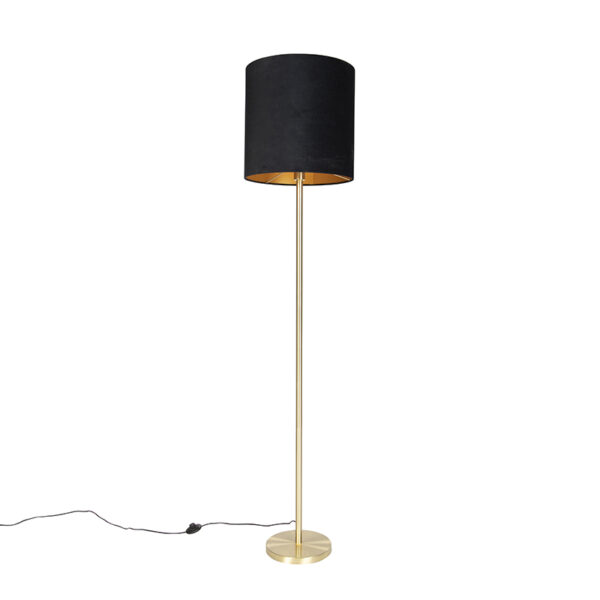 Classic Floor Lamp Brass with 40cm Velvet Black Shade - Simplo