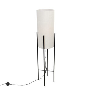 Design floor lamp black linen shade gray – Rich