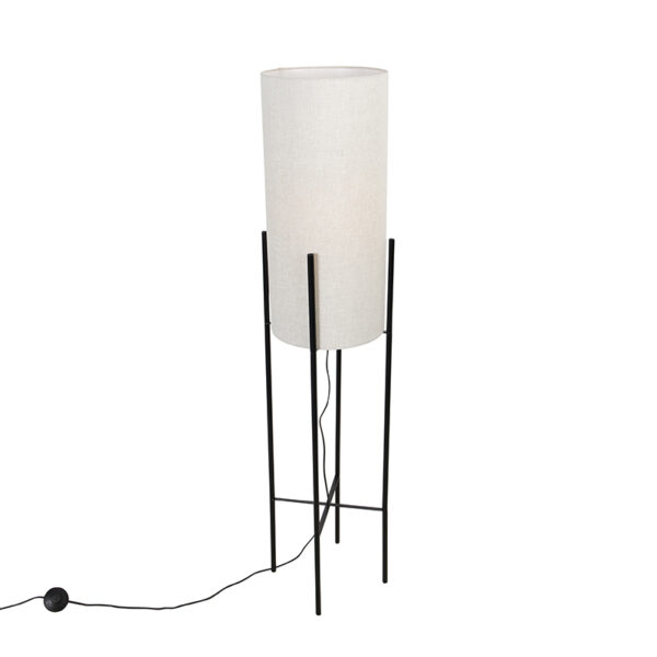 Design floor lamp black linen shade gray - Rich
