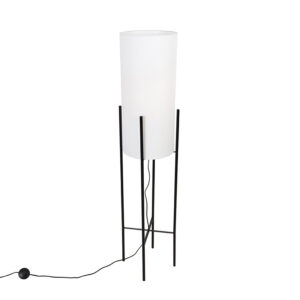 Design floor lamp black linen shade white – Rich