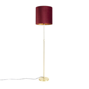 Floor Lamp Gold/Brass with 40/40cm Red Velvet Shade – Parte