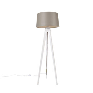 Modern tripod white with linen shade taupe 45 cm – Tripod Classic