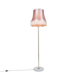 Retro floor lamp brass with Granny shade pink 45 cm – Kaso