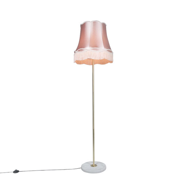 Retro floor lamp brass with Granny shade pink 45 cm - Kaso